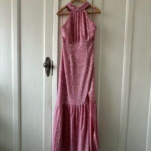 Saylor Audie Sequin High Neck Leg Split Maxi Dress Pink